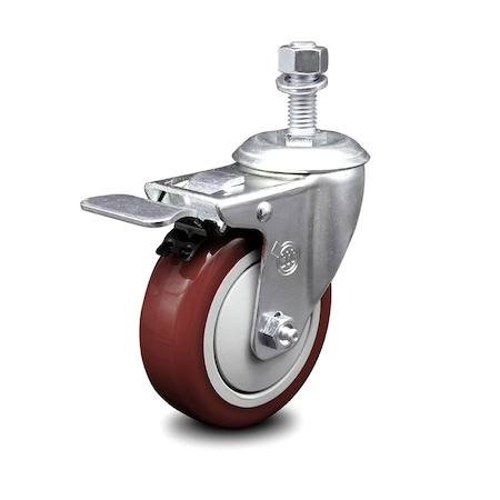 Service Caster 4 Inch Maroon Polyurethane Wheel Swivel 1/2 Inch Stem Caster with Total Lock Brake SCC-TSTTL20S414-PPUB-MRN-121315